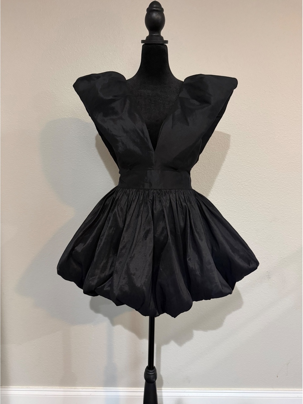 Black Satin Bubble Mini Dress Halter Open Back Bow Party
